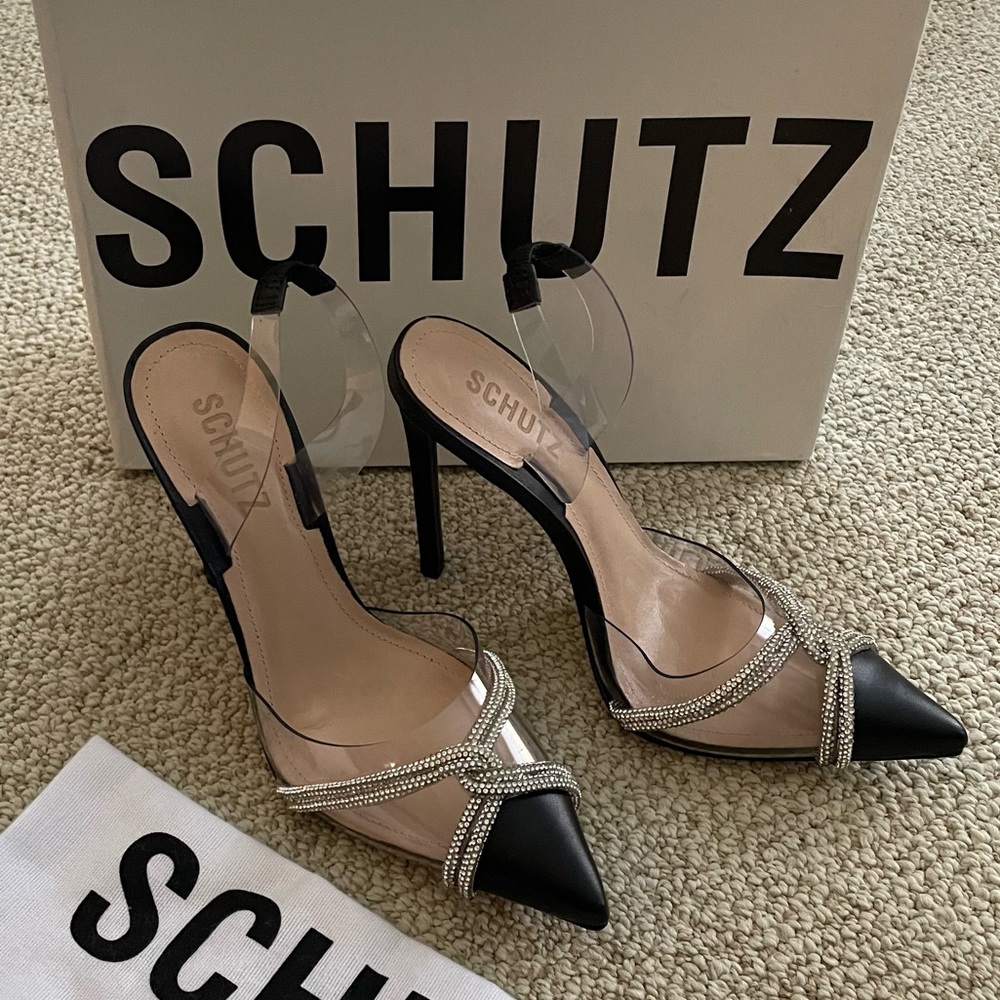 NWT Schutz Julie Slingback Heels Vinyl / Napa Leather Women’s size 6.5